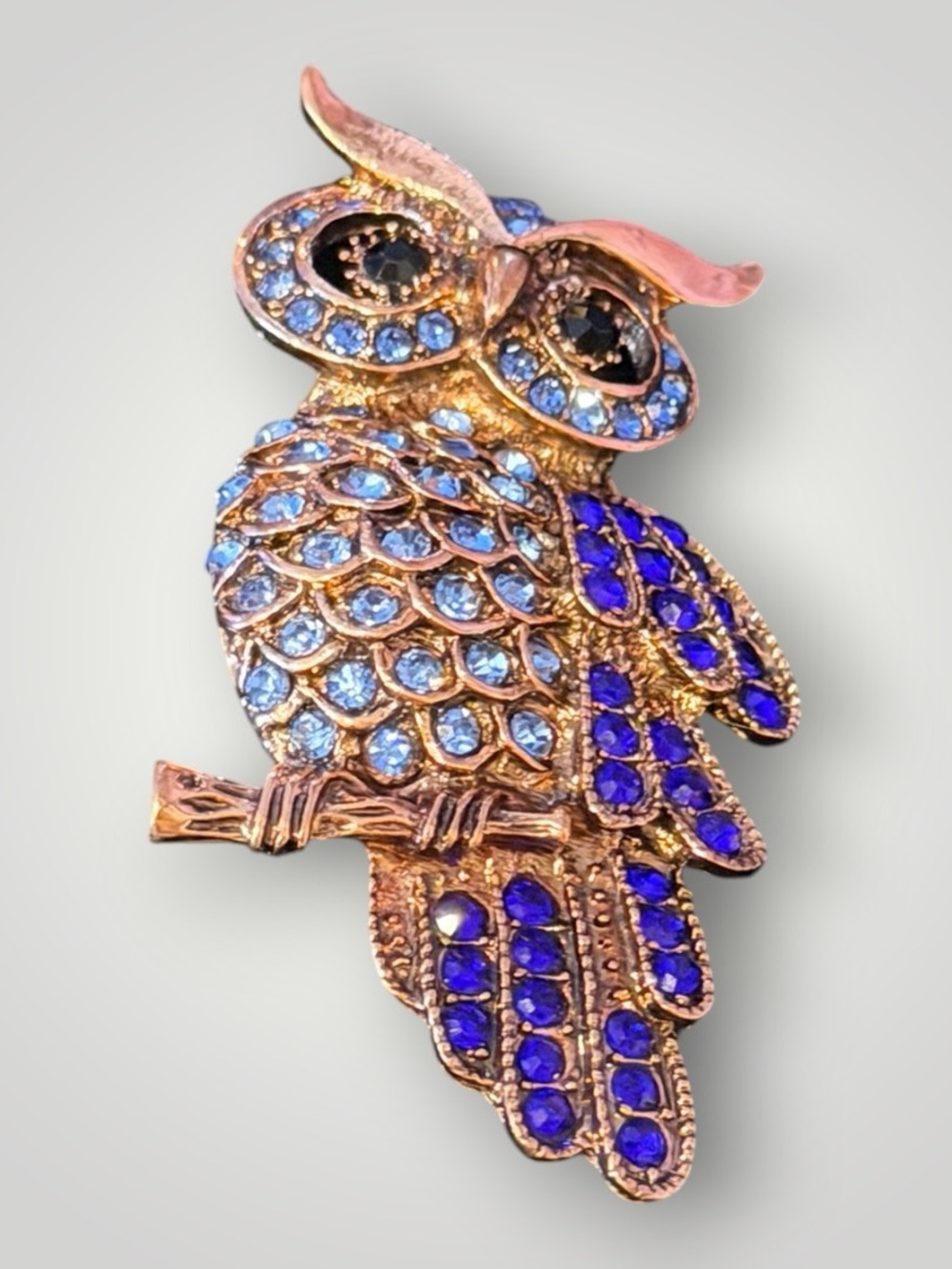 Gold-Tone Owl Brooch with Blue and Purple Crystals - Women Jewelry